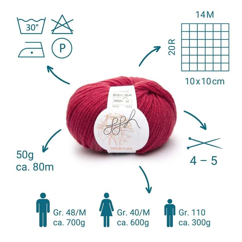 ggh Sportlife | Schurwolle | 80m/50g | 031 - Preisselbeerrot