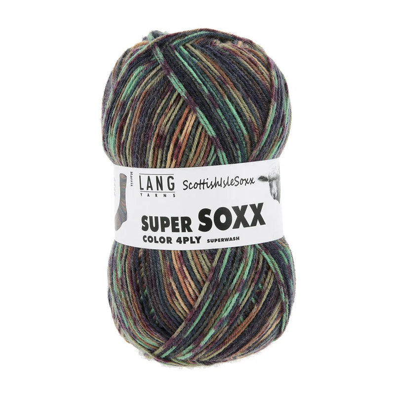 Lang Yarns Super Soxx Color 4-fach 574 Mandarine/Minze/Braun 1154 Harris