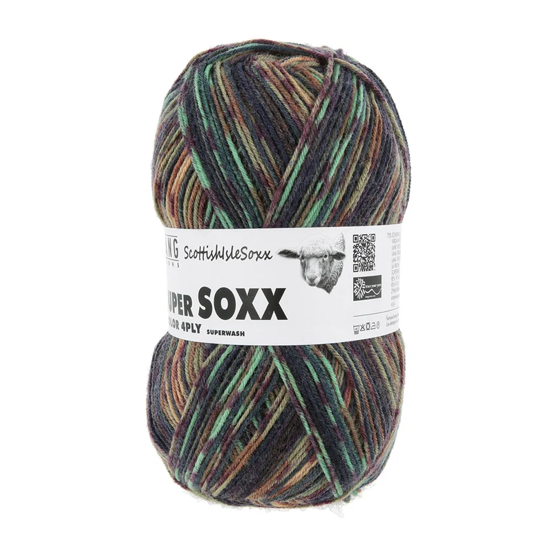 Lang Yarns Super Soxx Color 4-fach 574 Mandarine/Minze/Braun 1154 Harris