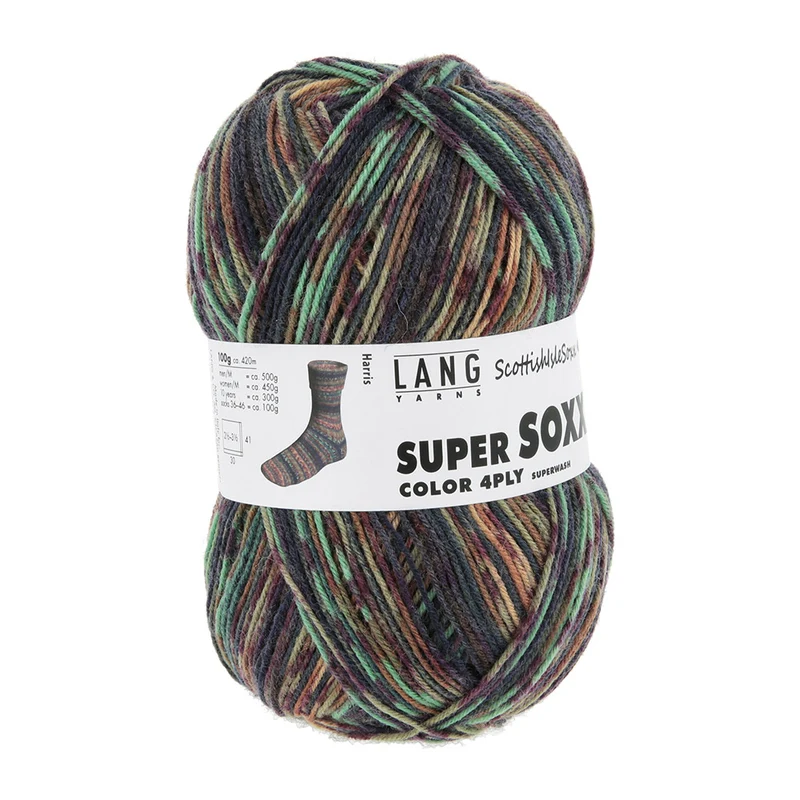 Lang Yarns Super Soxx Color 4-fach 574 Mandarine/Minze/Braun 1154 Harris