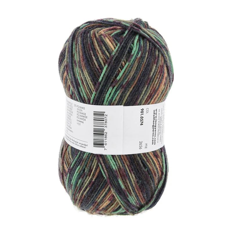 Lang Yarns Super Soxx Color 4-fach 574 Mandarine/Minze/Braun 1154 Harris