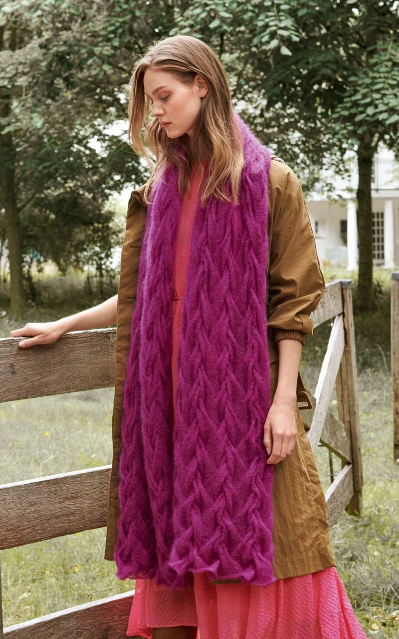 Stola mit breitem Zopfmuster - SILKHAIR - Strickset