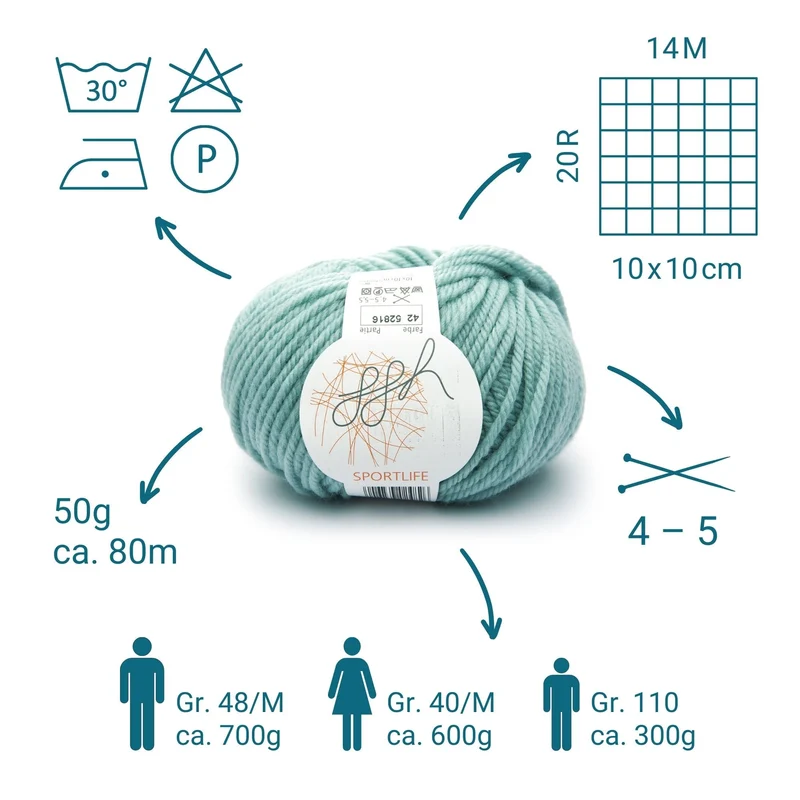 ggh Sportlife | Schurwolle | 80m/50g | 042 - Mintgrün