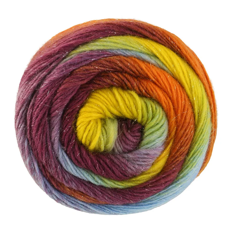 Lana Grossa Meilenweit 100 Color Mix Sparks 7621 Petrol/Frühlingsgrün/Pistazie/Senfgelb/Orange/Braun/Aubergine/Graulila