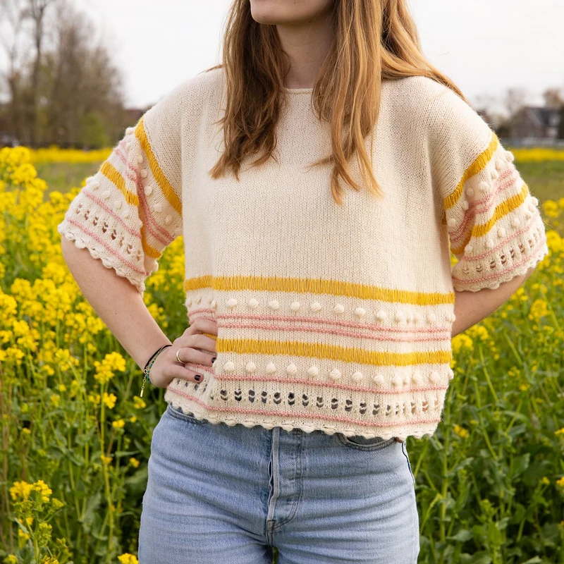 Strickanleitung „Ecopuno – Gestreiftes Noppen-Shirt“ (digital)