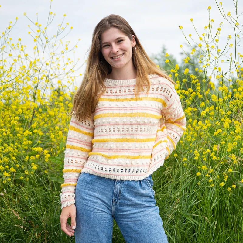 Strickanleitung: Ecopuno – Gestreifter Noppenpullover