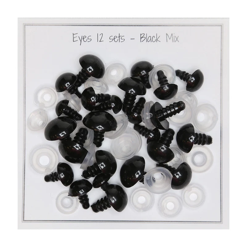 Go Handmade Sicherheitsaugen Schwarz, Sortiment mit 12 Paaren, 8 mm bis 14 mm