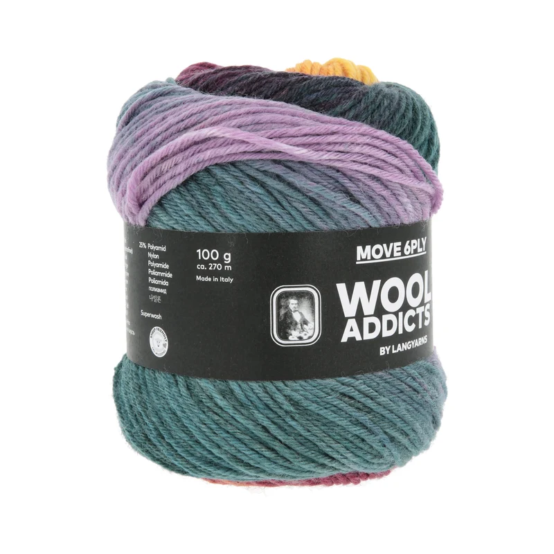 Lang Yarns Move 6-Fach/6-Ply 0011 Hellblau/Königsviolett/Orange/Aubergine