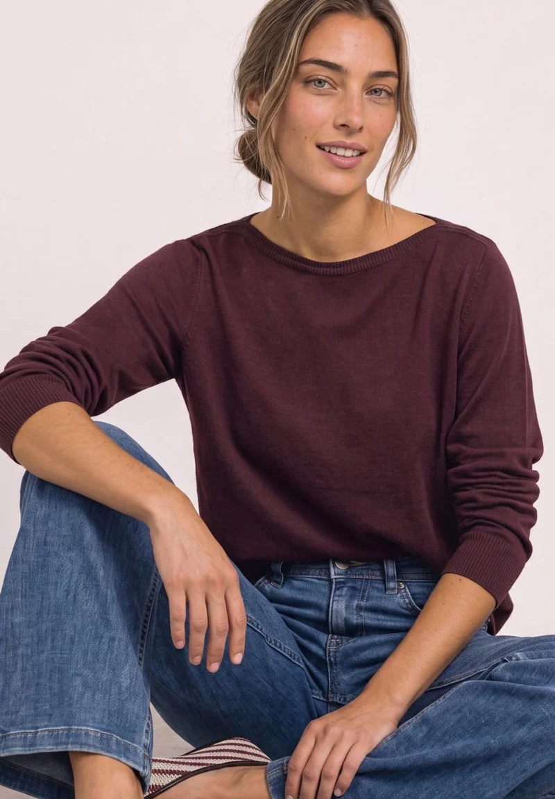 Basic Pullover mit U-Boot-Ausschnitt