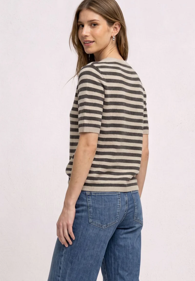 Kurzarm Pullover mit Rundhals und Streifen