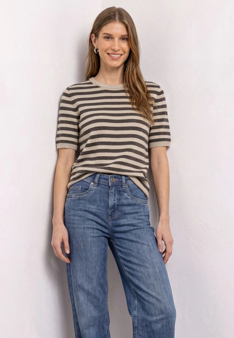 Kurzarm Pullover mit Rundhals und Streifen