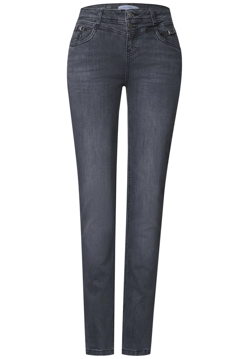 Mid Waist Slim Leg Jeans mit Dekodetail