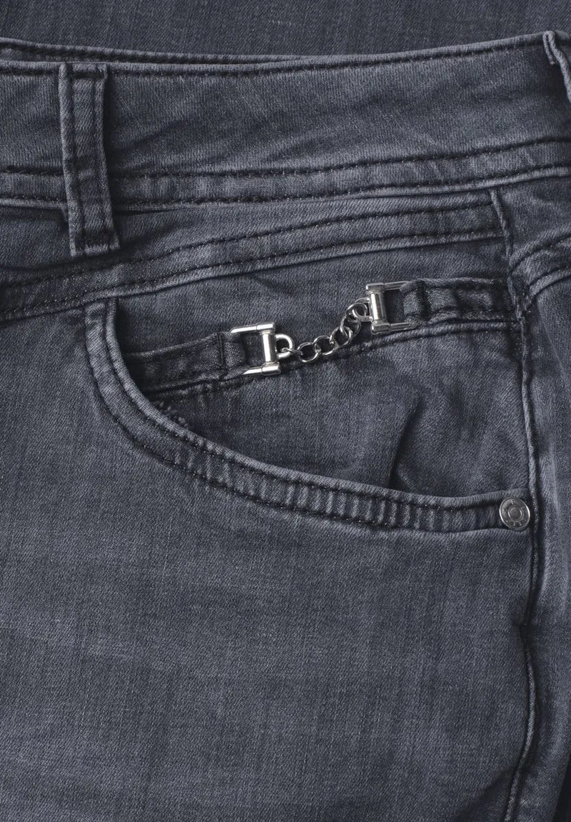 Mid Waist Slim Leg Jeans mit Dekodetail