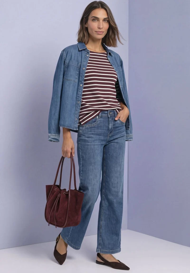 3/4-Arm Shirt mit Boat Neck und Streifen