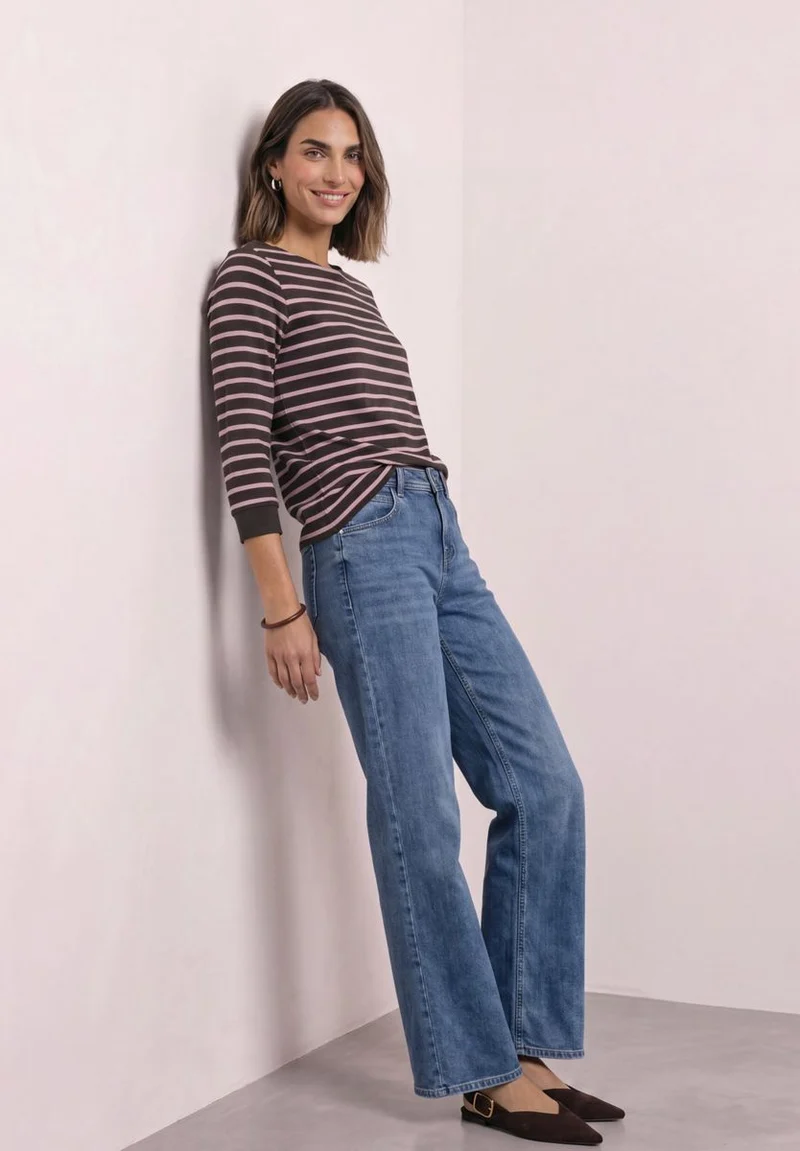 3/4-Arm Shirt mit Boat Neck und Streifen