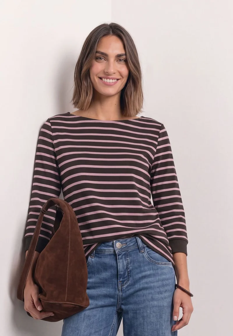 3/4-Arm Shirt mit Boat Neck und Streifen
