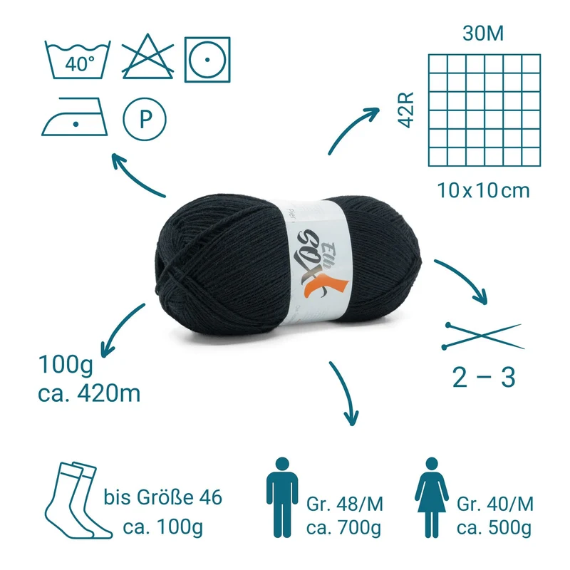 ElbSox Pier 4 | 100g Sockenwolle | 001 - Ankerschwarz