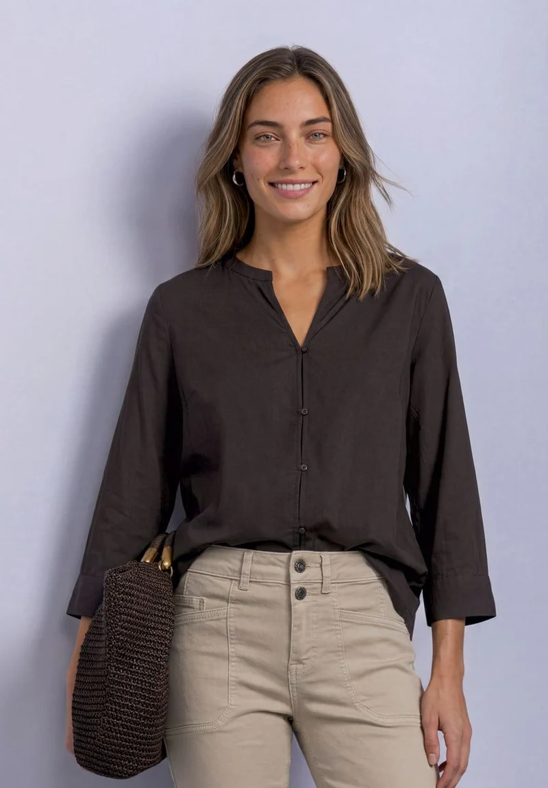 3/4-Arm Bluse mit Split Neck