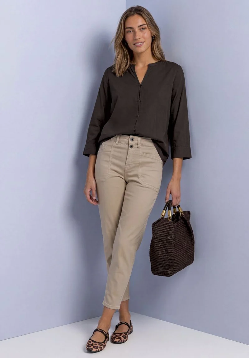 3/4-Arm Bluse mit Split Neck