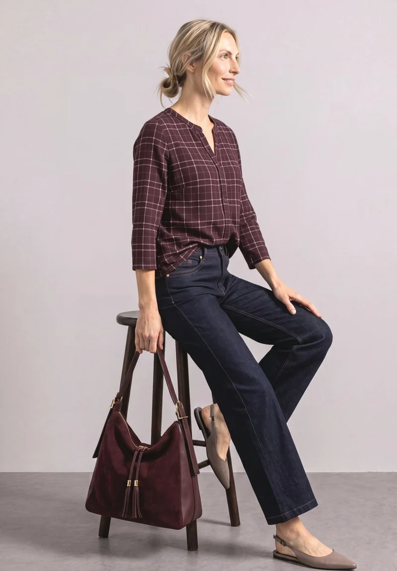 3/4-Arm Shirt mit Split Neck und Print