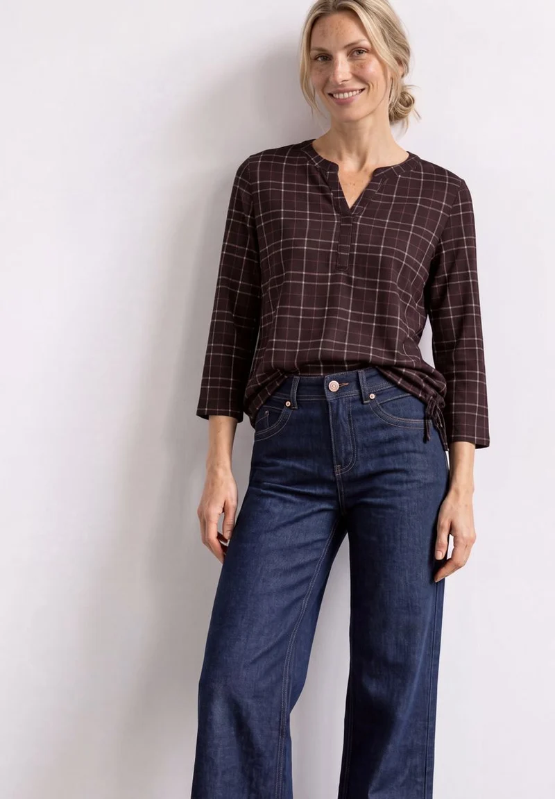 3/4-Arm Shirt mit Split Neck und Print