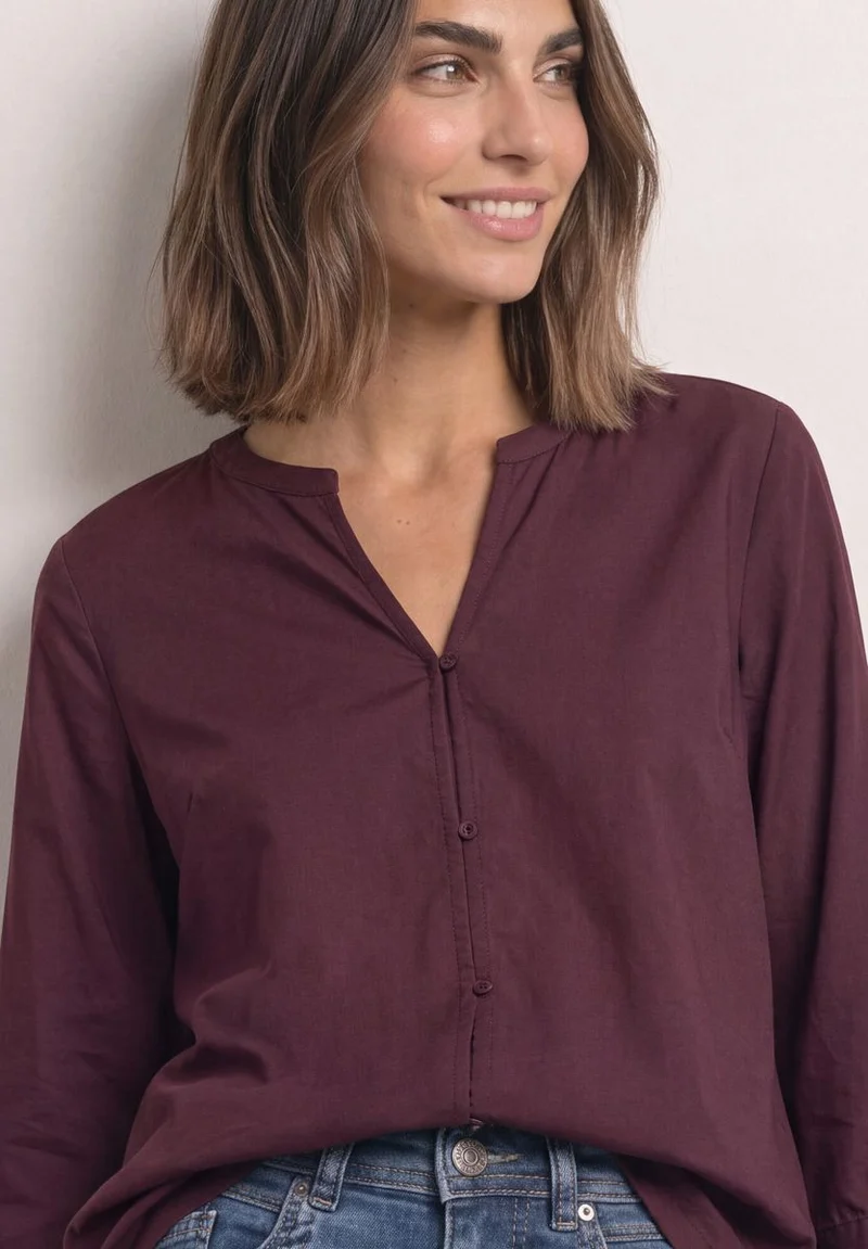 3/4-Arm Bluse mit Split Neck