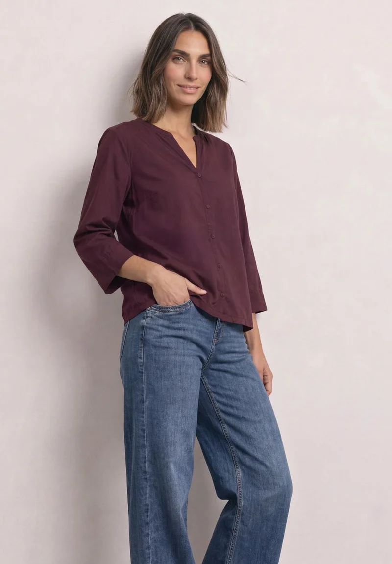 3/4-Arm Bluse mit Split Neck