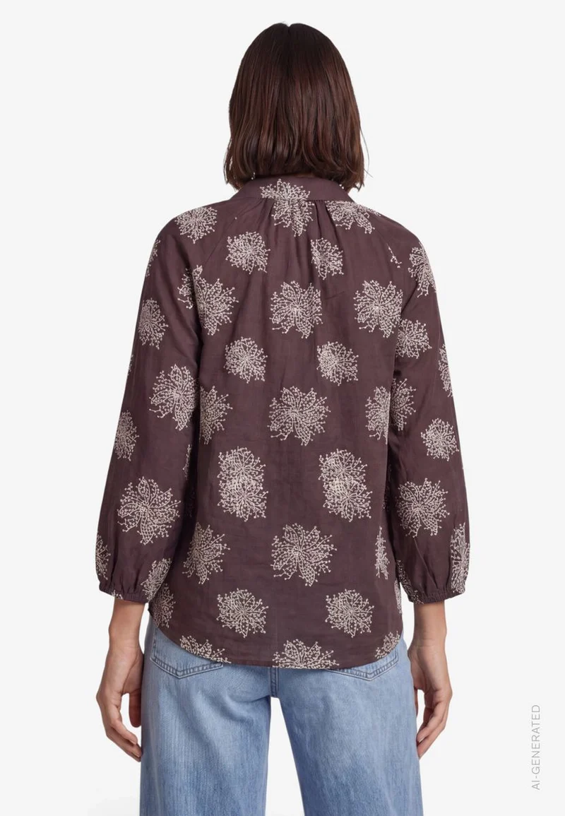 Oversized-Bluse 3/4 Arm mit Stickerei
