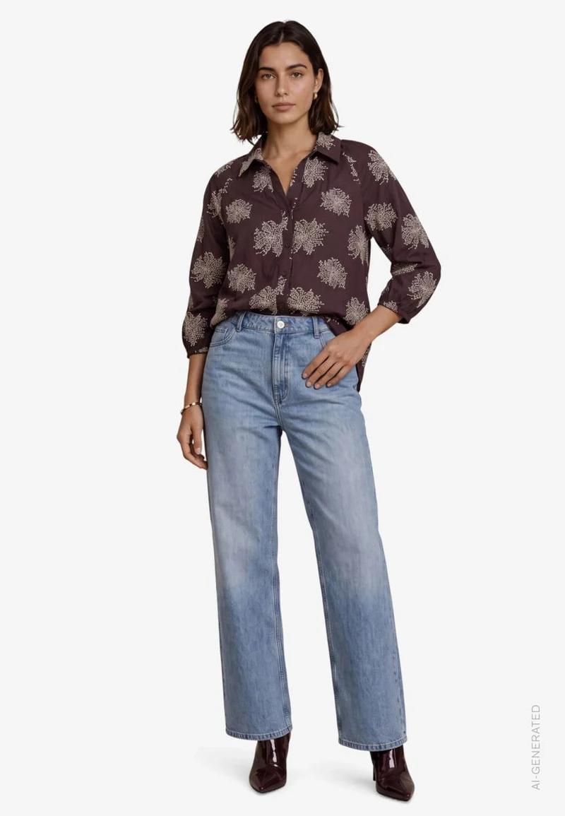 Oversized-Bluse 3/4 Arm mit Stickerei