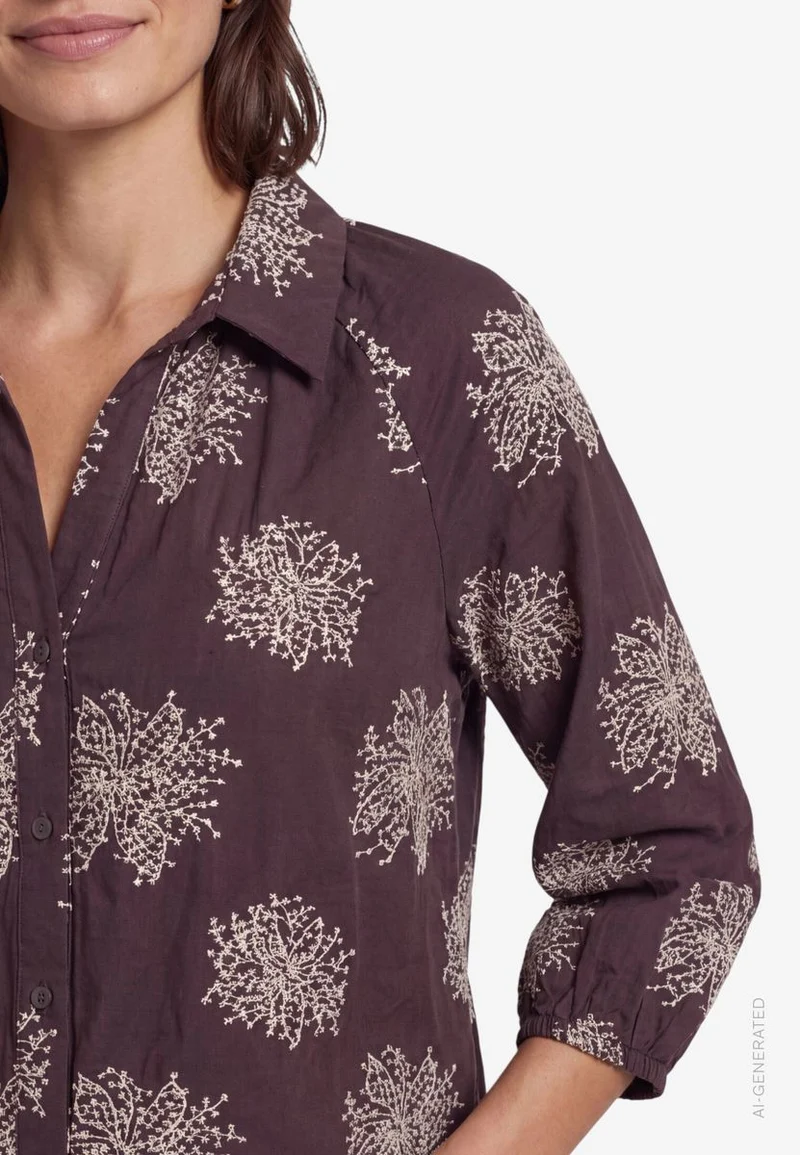 Oversized-Bluse 3/4 Arm mit Stickerei