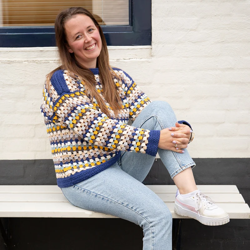 Häkelpaket für einen „Granny Stripe“-Pullover