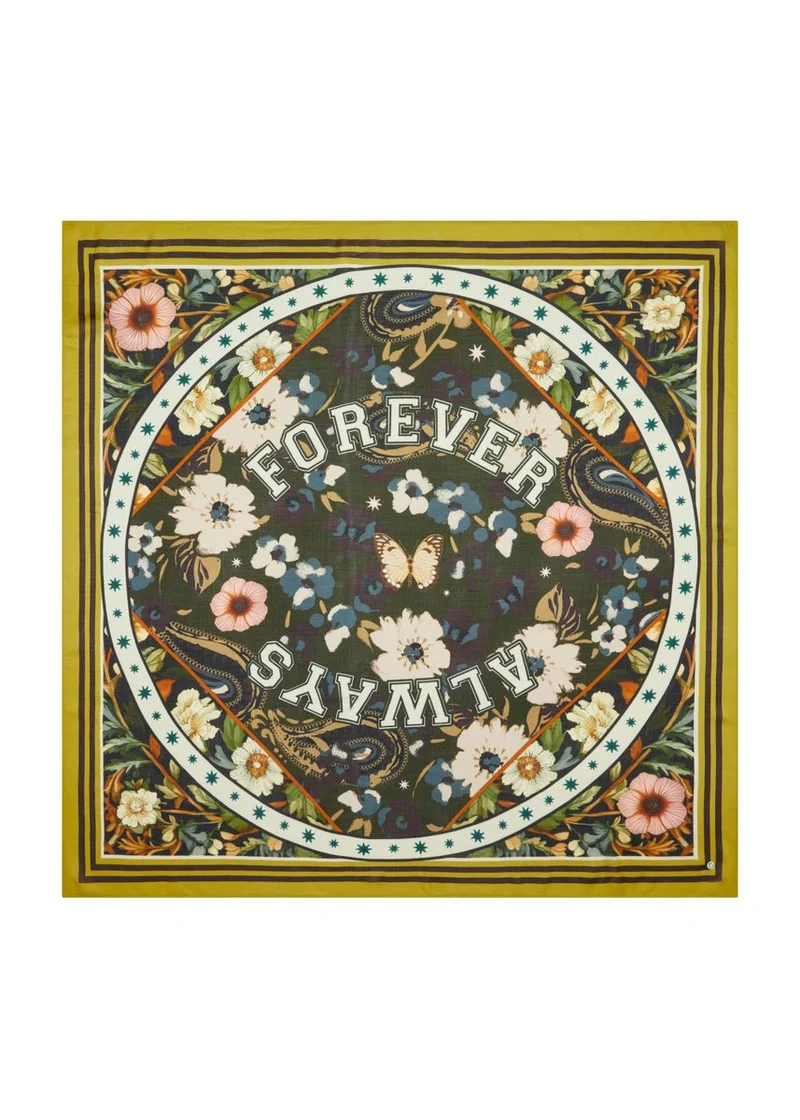Tuch aus Viskose mit Blumen-Muster und ALWAYS FOREVER-Schriftzug