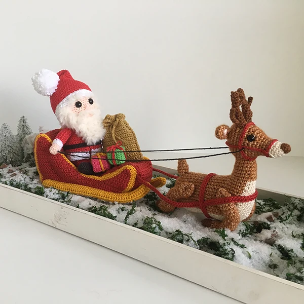 Häkelanleitung: Weihnachtsmann, Schlitten und Rentier (digital)