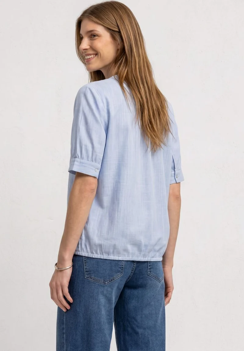 Chambray Bluse mit Split Neck und Elastiksaum