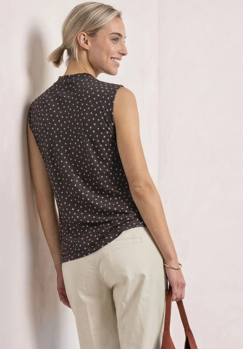 Turtle Neck Top aus Mesh mit Print