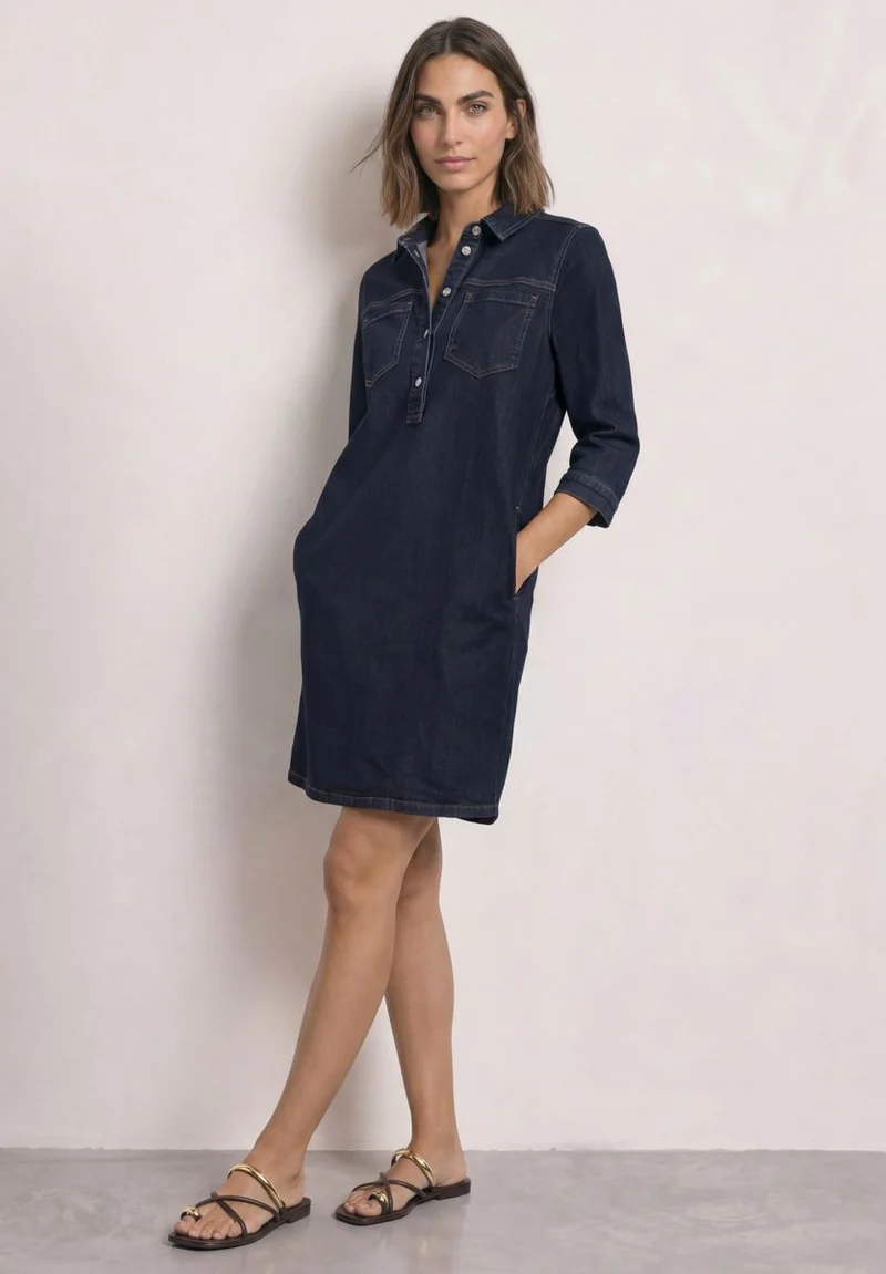 Knielanges Denim Kleid mit 3/4-Arm