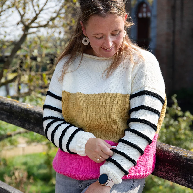 Gestreifter Pullover „Color Block“ – Super Amazing Garn- und Strickpaket
