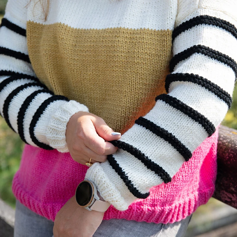 Gestreifter Pullover „Color Block“ – Super Amazing Garn- und Strickpaket