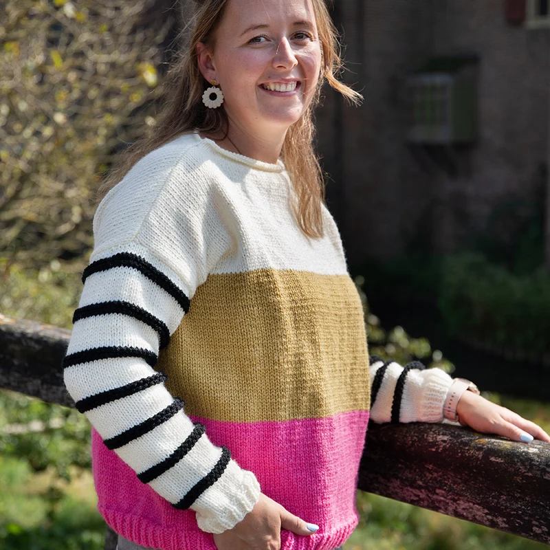 Gestreifter Pullover „Color Block“ – Super Amazing Garn- und Strickpaket