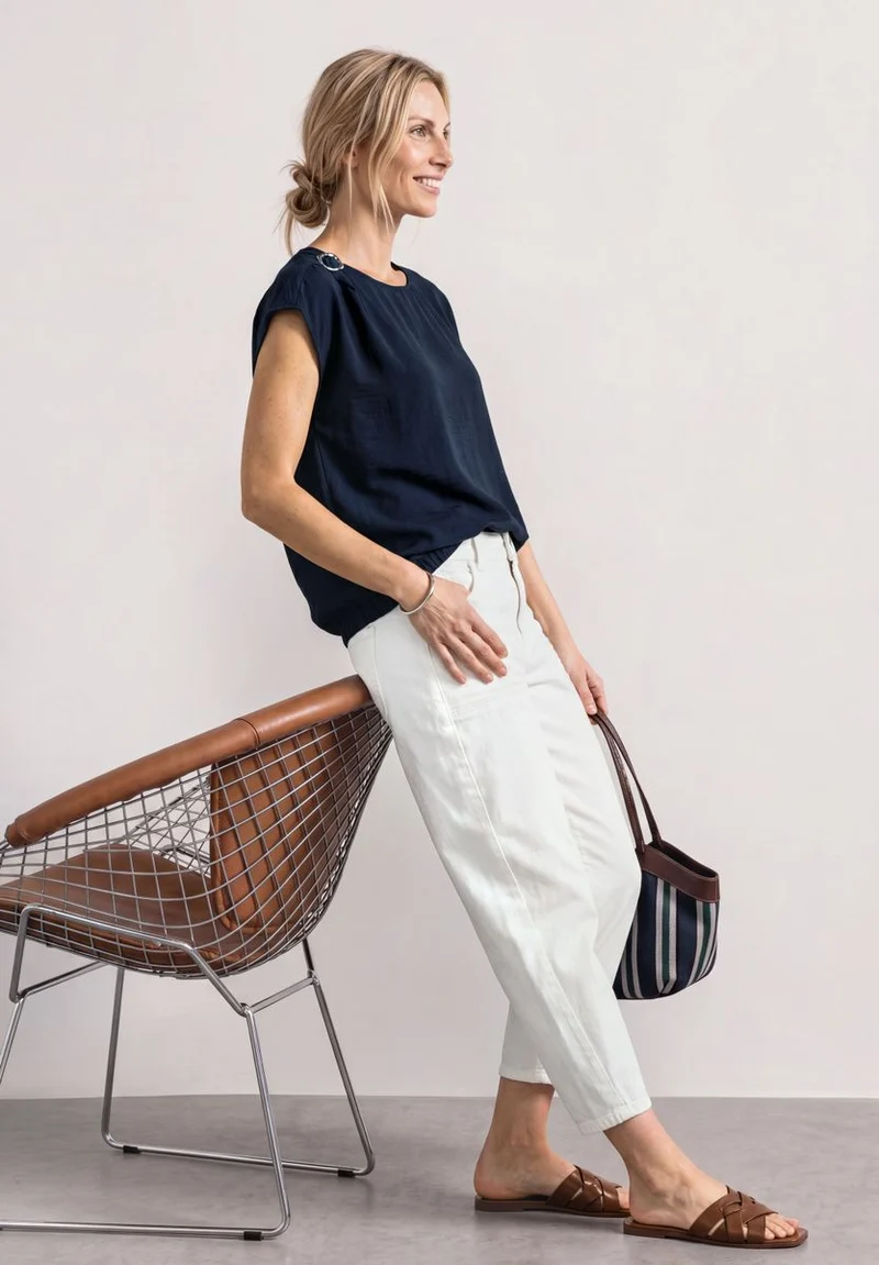 Blusenshirt mit Rundhals und Schnallendetail