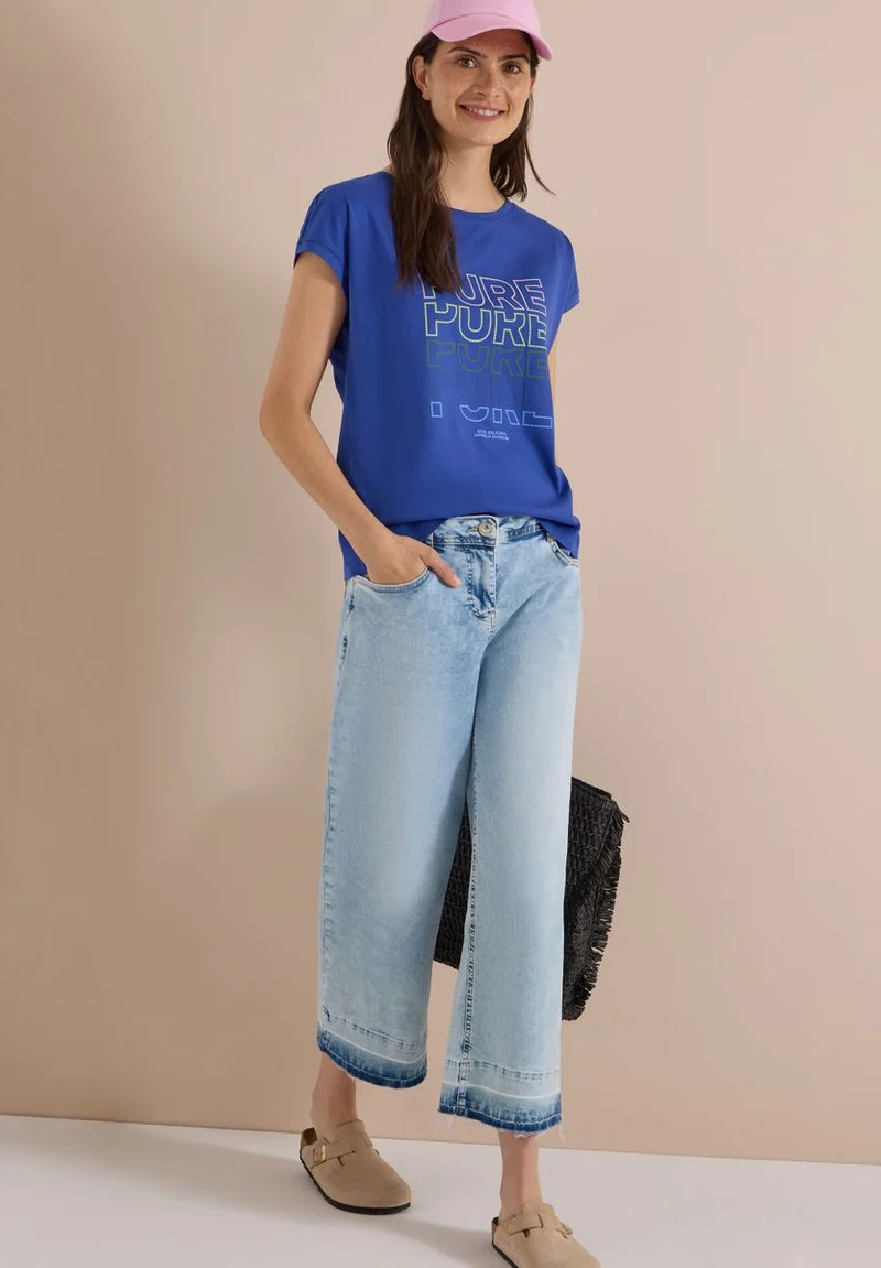 T-Shirt mit Boat Neck und Frontprint
