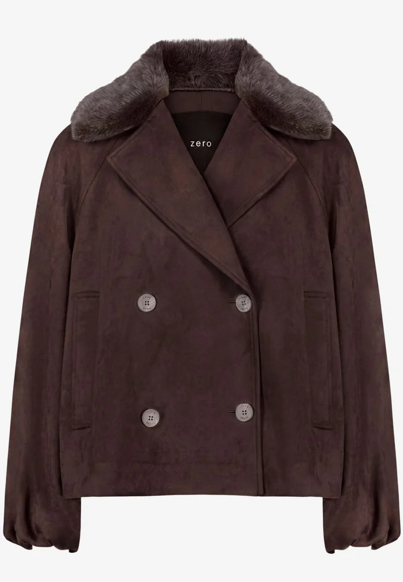 Velourslederjacke mit Kunstfellkragen