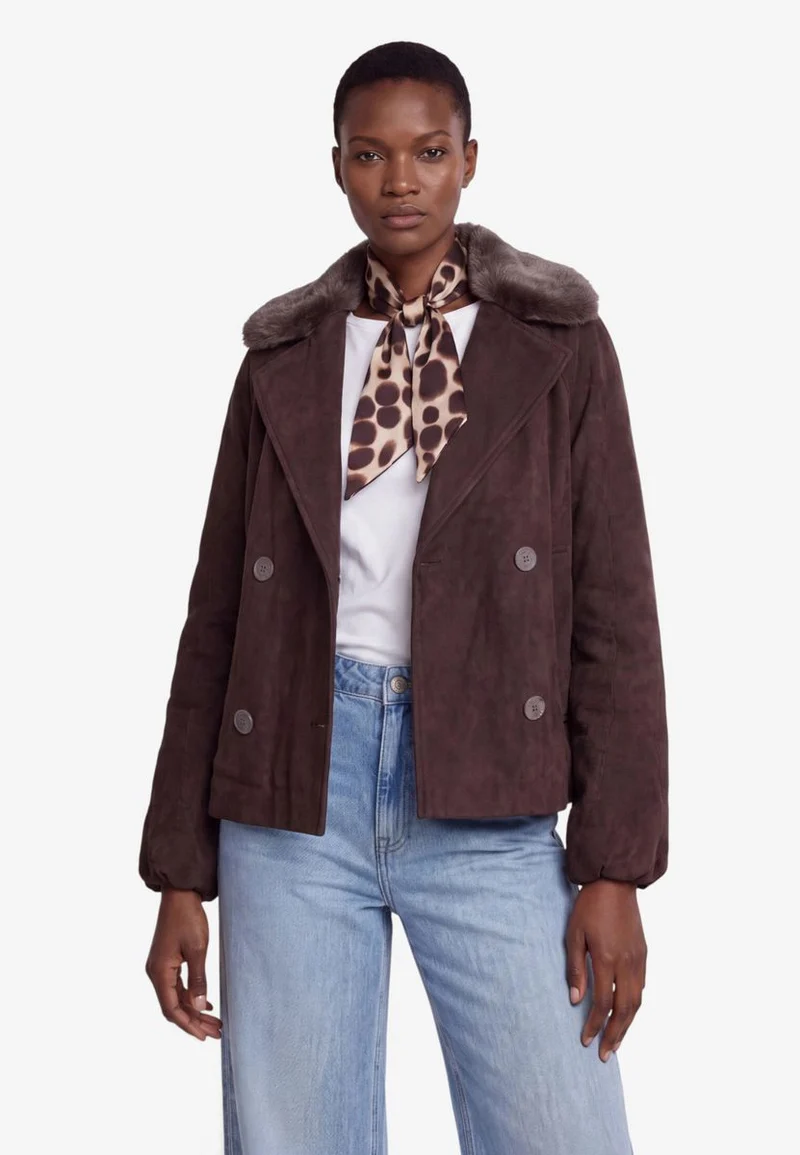 Velourslederjacke mit Kunstfellkragen