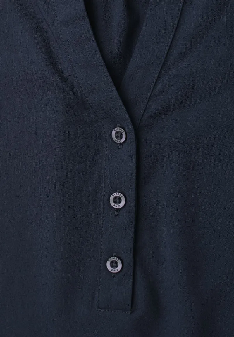 Kurzarm Bluse mit Split Neck und Elastiksaum