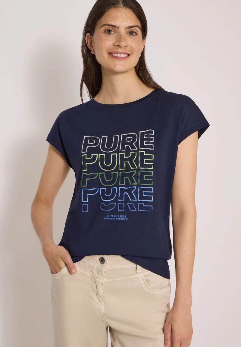 T-Shirt mit Boat Neck und Frontprint
