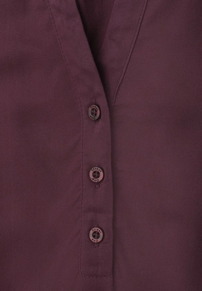 Kurzarm Bluse mit Split Neck und Elastiksaum