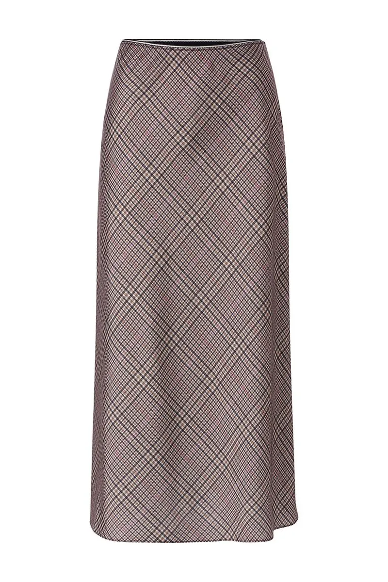Printed Satin Midi Skirt with Check