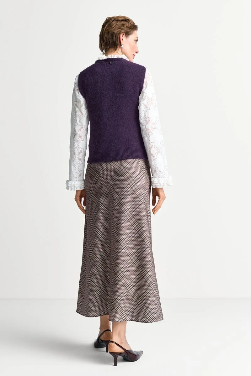 Printed Satin Midi Skirt with Check
