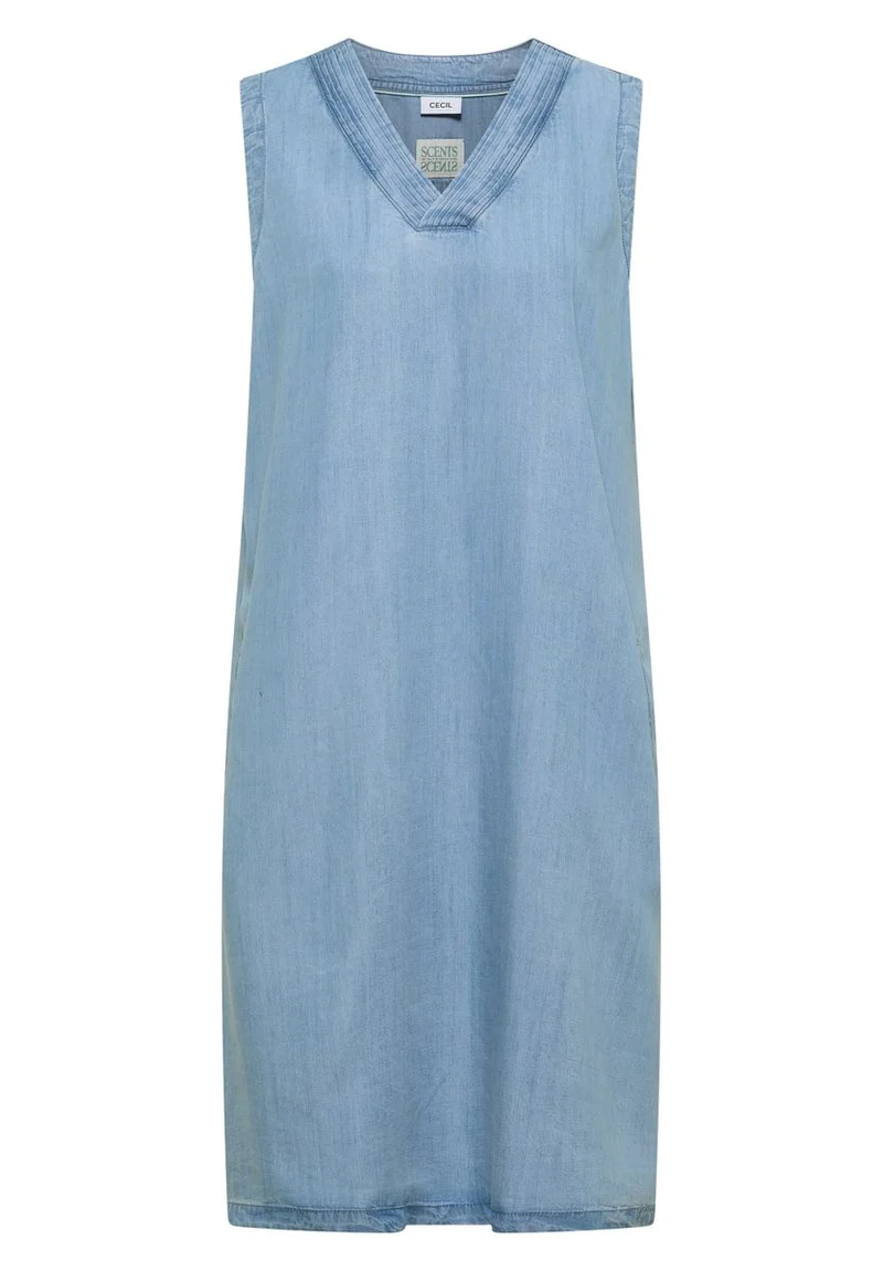 Knielanges Kleid aus Lyocell mit V-Neck