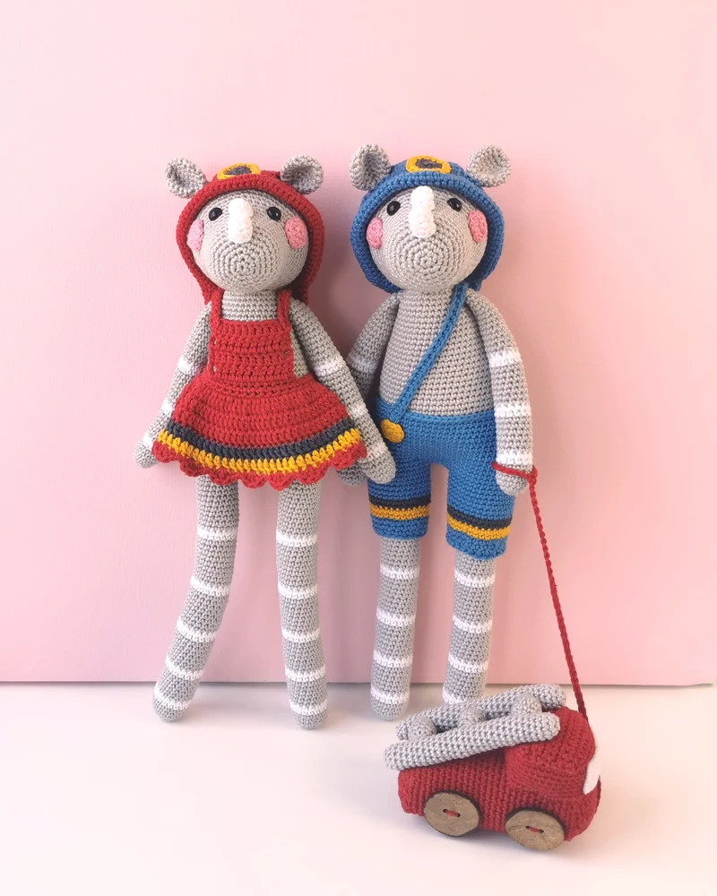 Feuerwehr-Nashörner Charlie & Cato – Häkelpaket – Mrs. Milly